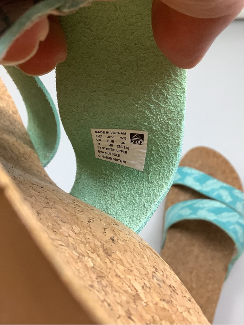 Reef Vista Hi Aqua Palm Leaf Cork Platform Sandals - Picture 6 of 6